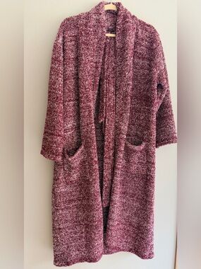 Barefoot Dreams Marled Open-Front ROBE - Burgundy and Cream